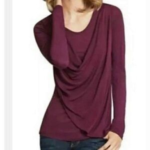 Cabi T-Shirt Long Sleeve Plumberry Overlay Rayon Jersey Large EUC